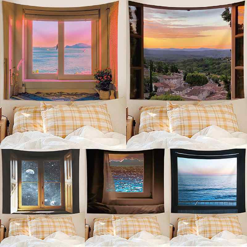タペストリー 北欧風 壁掛け 室内 リビング 寝室 背景布 ポリエステル 間仕切り 目隠し 模様替え 多機能型 風景柄 夕焼け 海の景色 星空 景色