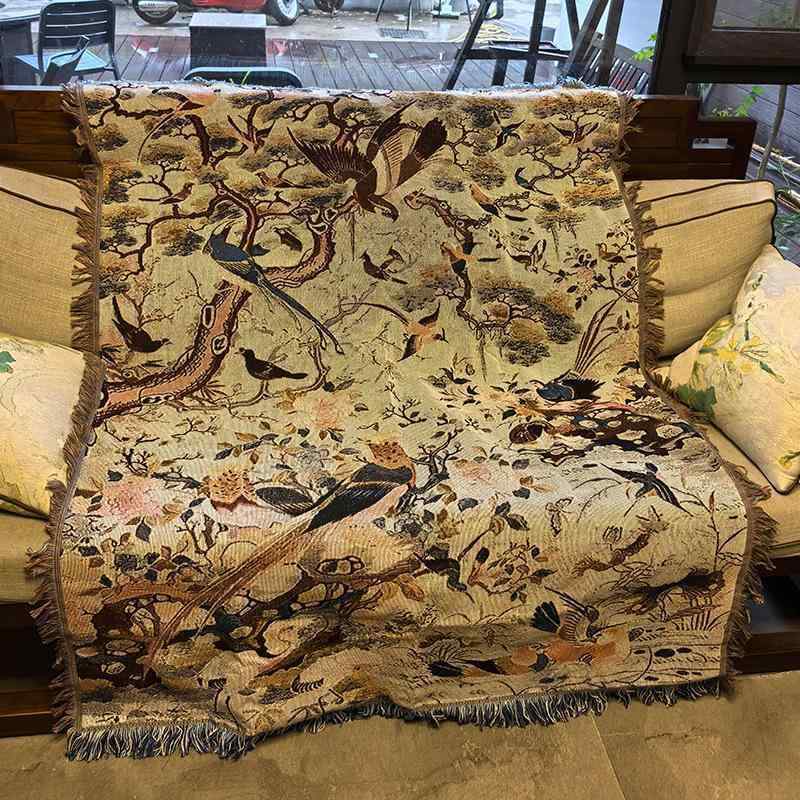 タペストリー 花柄 鳥柄 ボタニカル柄 ソファカバー ブランケット コットン混紡 壁掛け インテリア 飾..