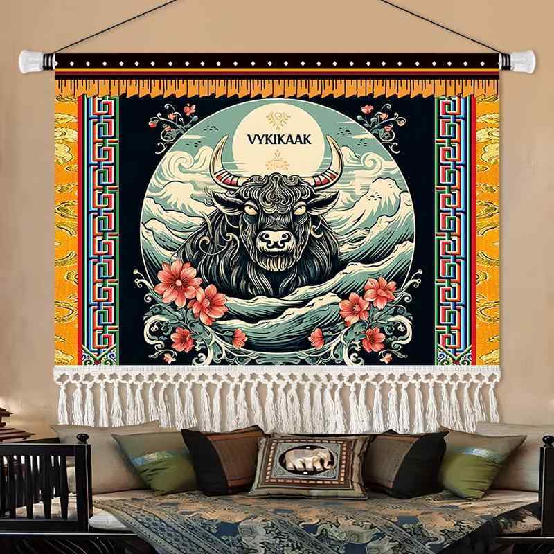 タペストリー 壁掛け 客室 インテリア雑貨 チベット族 動物 馬 布製 アート装飾画 新中式 リネン混紡 長方形 リビング 寝室