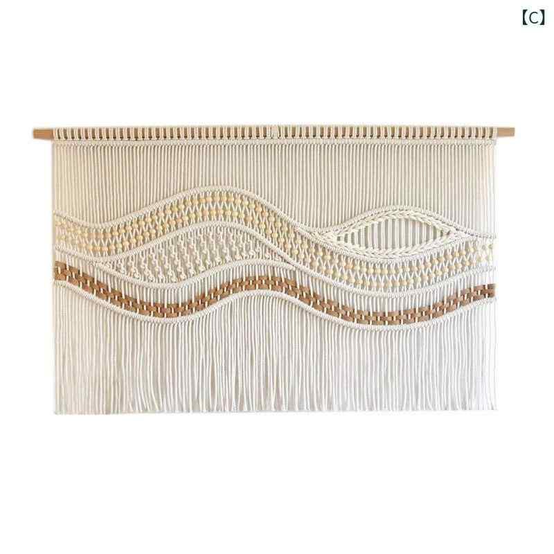 タペストリー 壁掛け 北欧風 ボヘミアン ベッドルーム リビング 手編み 綿 ウェーブストライプ柄 幅100 高さ70 現代シンプル アマゾン 東南アジア