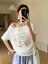 Tシャツ レディース 韓国風 手描き風 落書き風 プリント 斜めがけ 半袖 ゆったり かわいい トップス カ..