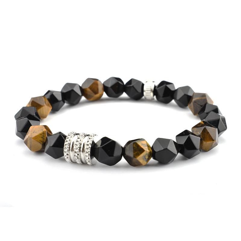 ブレスレット メンズ 男性用 チタン鋼製 瑪瑙 オニキス ファッション 手作り ハンドメイド 虎眼石 タイ..