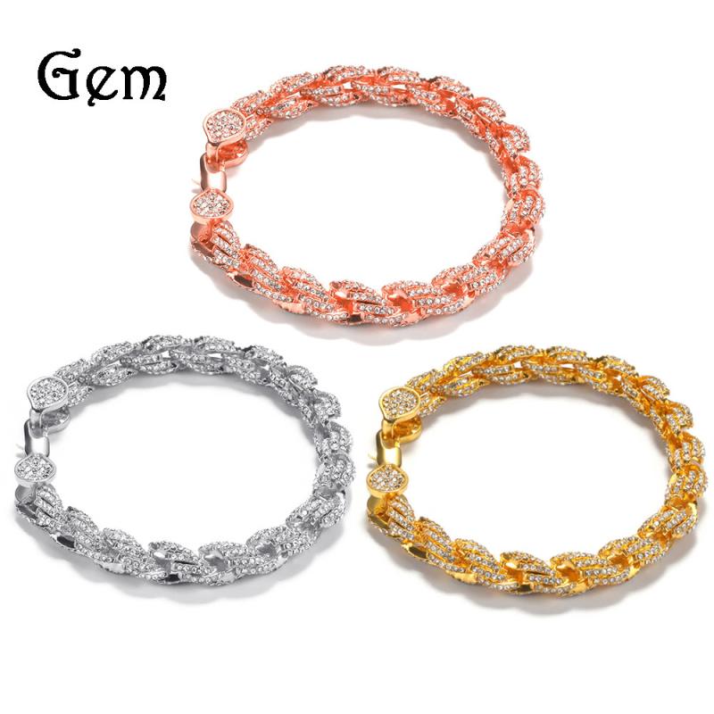 ブレスレット メンズ 男性用 ヒップホップ風 合金 縄編み チェーン キラキラ 幾何学模様 アクセサリー 金色 銀色 ピンク系