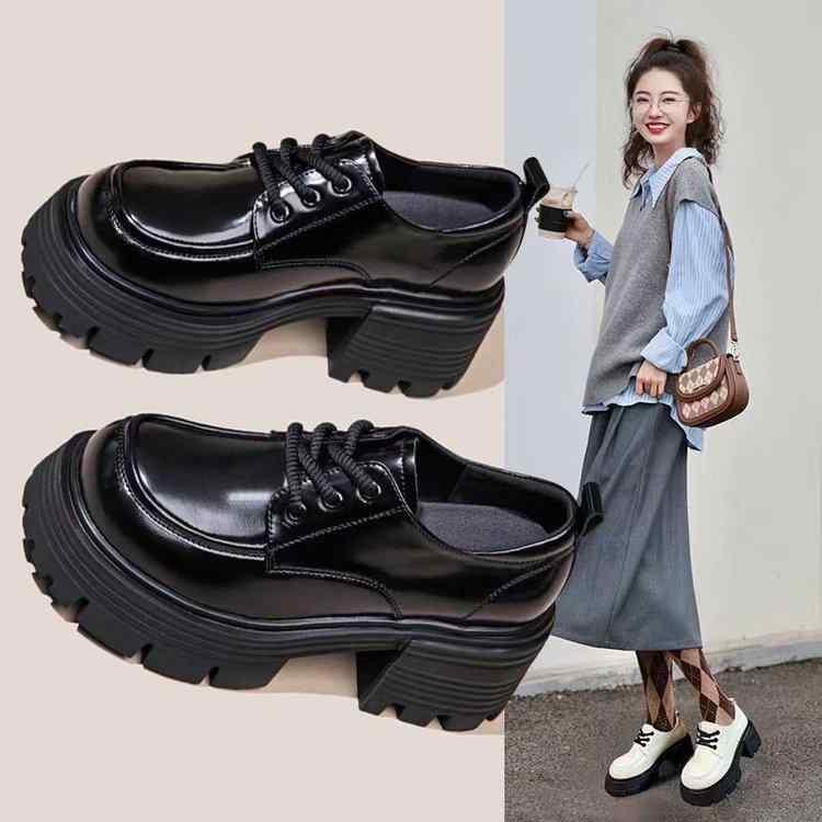 ローファー レディース 厚底 春夏 レースアップ ラウンドトゥ 太ヒール 黒 エナメル調 防水 滑り止め付き 英国風 ローファー 婦人靴 かわいい 歩きやすい 普段使い