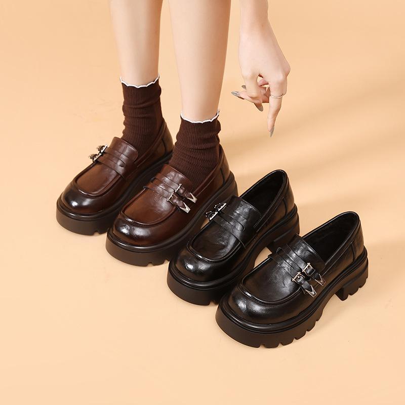 ローファー レディース 厚底 本革 スリッポン ラウンドトゥ カジュアル 婦人靴 防水 滑り止め 黒 茶色 春夏秋冬