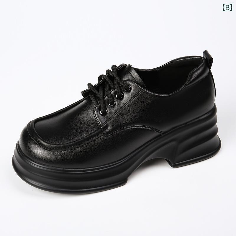 厚底ローファー レディース 靴 エナメル レースアップ シューズ 女性用 合成皮革 太ヒール 婦人靴 黒 ブラック 秋冬