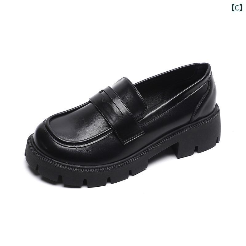 ローファー レディース 厚底 ラウンドトゥ 超繊皮 カジュアル 婦人靴 スリッポン フラットヒール 黒 ブラック 春夏 秋冬