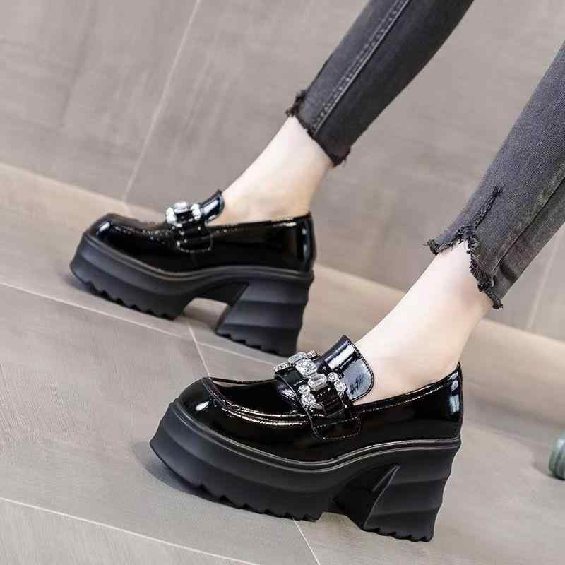 ローファー レディース 厚底 婦人靴 丸頭 スリッポン 合皮 無地 春夏 秋冬 黒