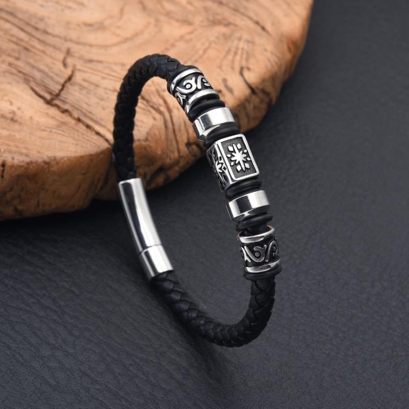 ブレスレット メンズ 男性用 ステンレス レザー 幾何学模様 楕円 朋克 パンク ロック ファッション アクセサリー