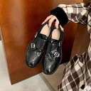 靴 レディース ローファー 本革 厚底 チャンキーヒール メリージェーン ラウンドトゥ スリッポン 春夏 秋冬 ブラック 無地 彫刻