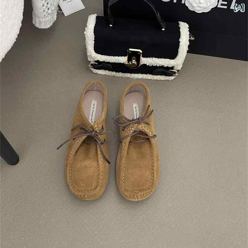 靴 レディース 秋冬 レースアップシューズ 厚底 ローファー ラウンドトゥ カジュアル 婦人靴 ブラウン ..