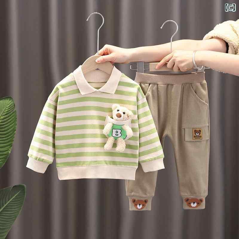 子供用セットアップ 長袖 トップス パンツ 全綿 春秋 薄手 幼児 男の子 女の子 かわいい 小熊 80cm 90c..