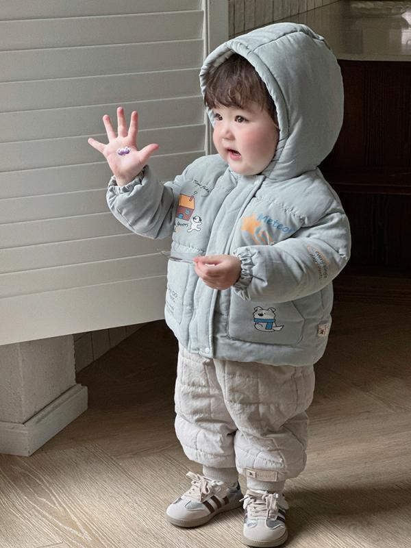 キッズアウター 冬用 韓国子供服 男の子 裏起毛 ジャケット パンツ 上下セット あったか かわいい 防寒着 ベビー服 幼児 おしゃれ 73CM 80cm 90cm 100cm