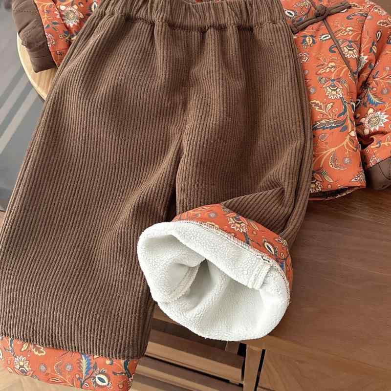 子供用セットアップ 花柄 中綿入り あったかパンツ 2点セット 冬物 女児 幼児 中国風 73 80 90 100 110 120 普段着 お出かけ着