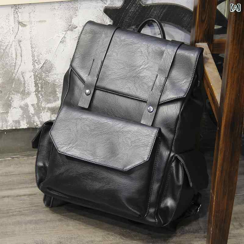 リュックサック 男性用 青年 PU レザー 20L以下 耐摩耗性 軽量 ビジネス 通勤 旅行 カジュアル 無地 ブ..
