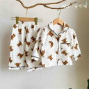 子供用パジャマ 上下セット 綿 長袖 前開き 小熊柄 春秋 ベビー 幼児 キッズ ルームウェア 部屋着 吸湿 通気 かわいい