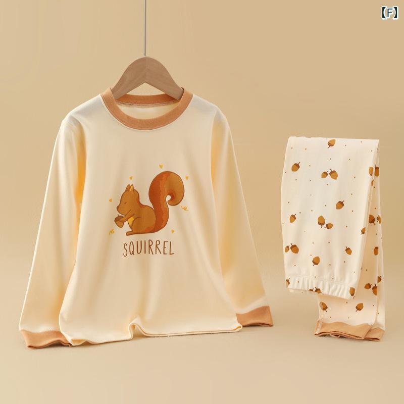 子供用パジャマ 上下セット キッズ ベビー 韓国風 かわいい 長袖 コットン100% 吸湿速乾 保温 春秋 冬 ..