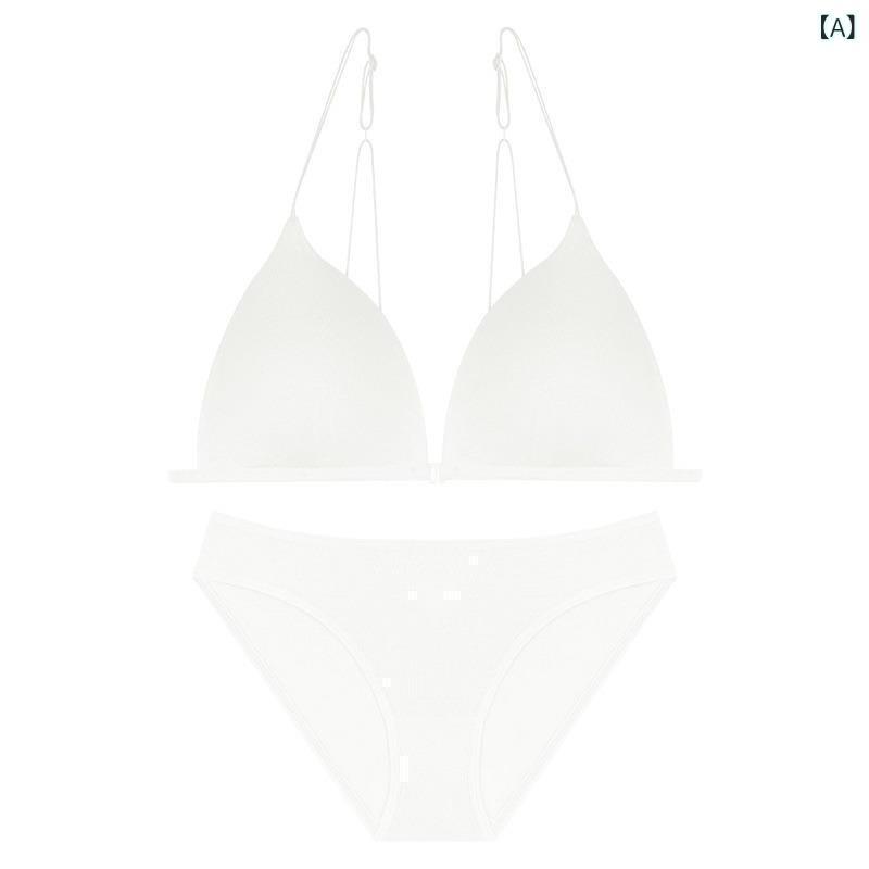 ブラジャー &amp; ショーツセット レディース 前開き ノンワイヤー 三角ブラ 美背 快適 コットン風 3/4..