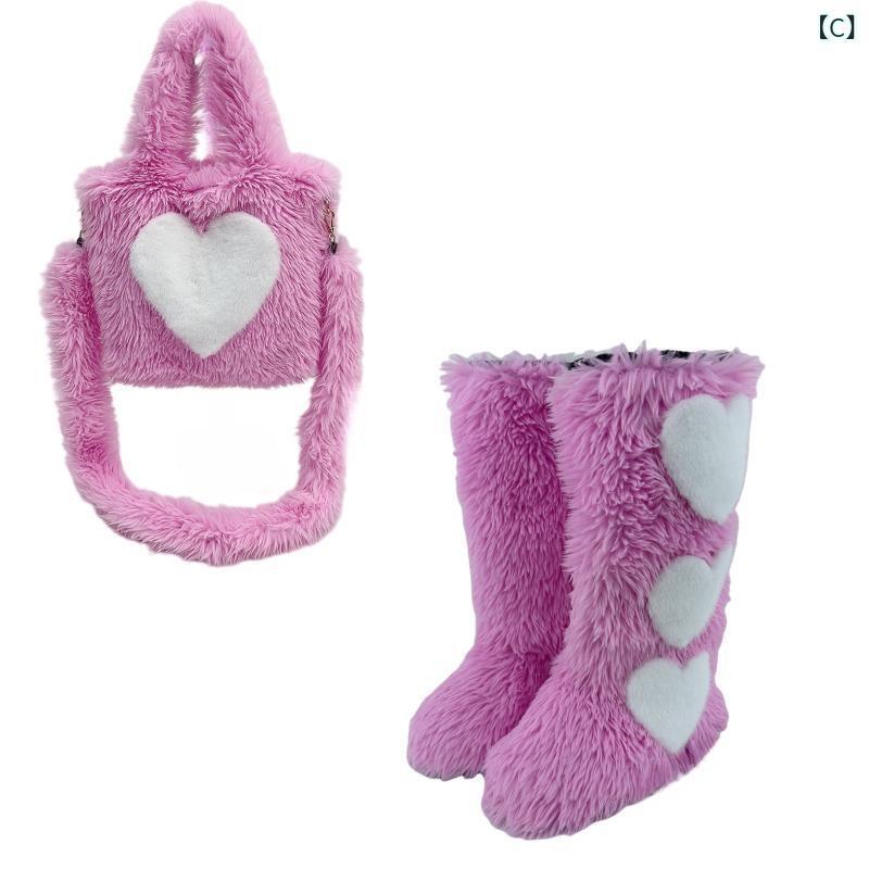 トートバッグ レディース フェイクファー モコモコ スノーブーツ セット ハート飾り 高筒ブーツ 秋冬 あったか かわいい おしゃれ カジュアルスタイル