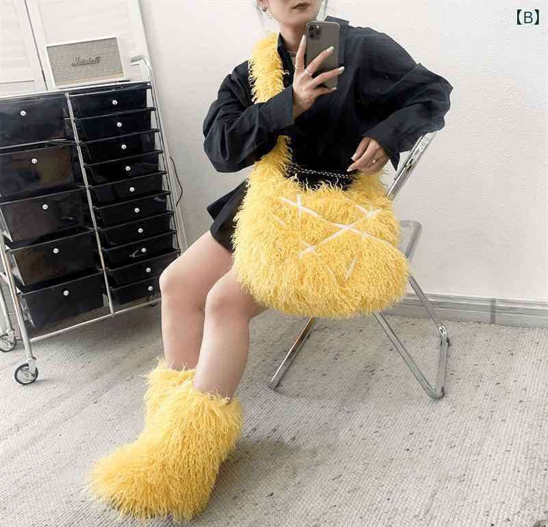 トートバッグ 雪地ブーツ セットアップ レディース 暖か フェイクファー シープボア スリッポン ローヒール 婦人靴 履きやすい 歩きやすい 白 黄色 緑 グレー 黒 オレンジ ピンク系 赤 茶色 秋冬 カジュアルスタイル
