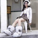 雪地ブーツ レディース ファー ボア 防寒 あったか 履きやすい ハイカット フラットヒール ラウンドトゥ カジュアル 秋冬 本貉 白底黒尖 銀狐 深玄狐 ブラ...