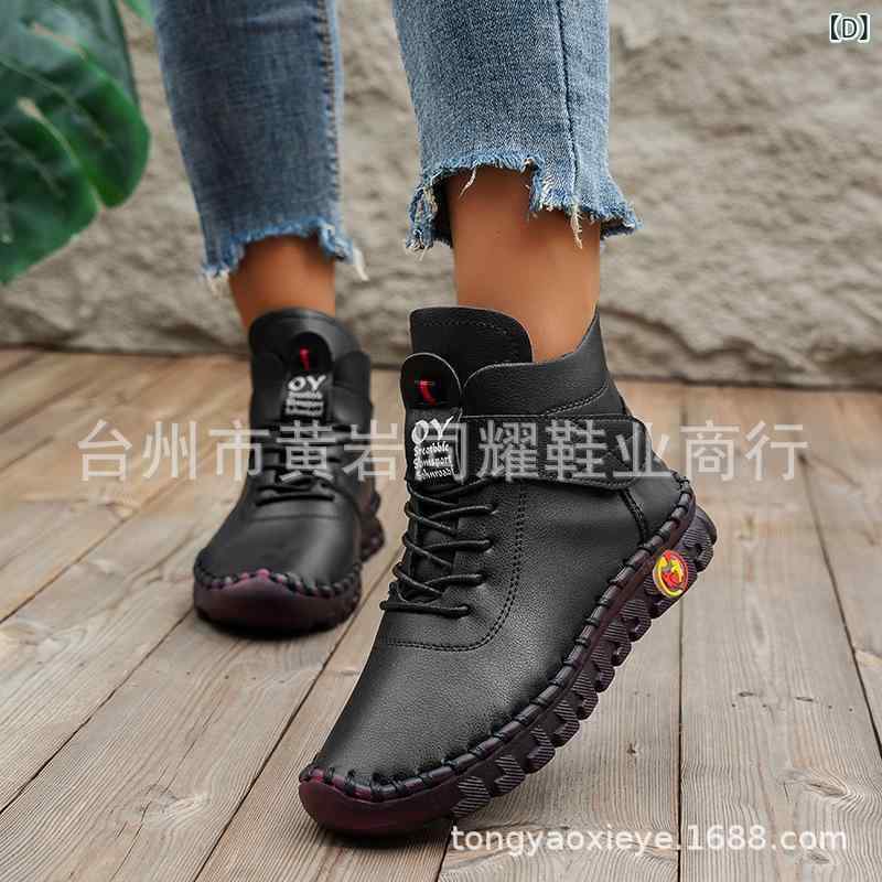 ブーツ レディース 婦人靴 ショートブーツ レースアップ マジックテープ フェイクレザー スポーティ 3-5cmヒール 太ヒール 尖头 無地 高筒 厚手 防寒 冬 赤色 ブラウン系 オフホワイト ブラック 35-45サイズ