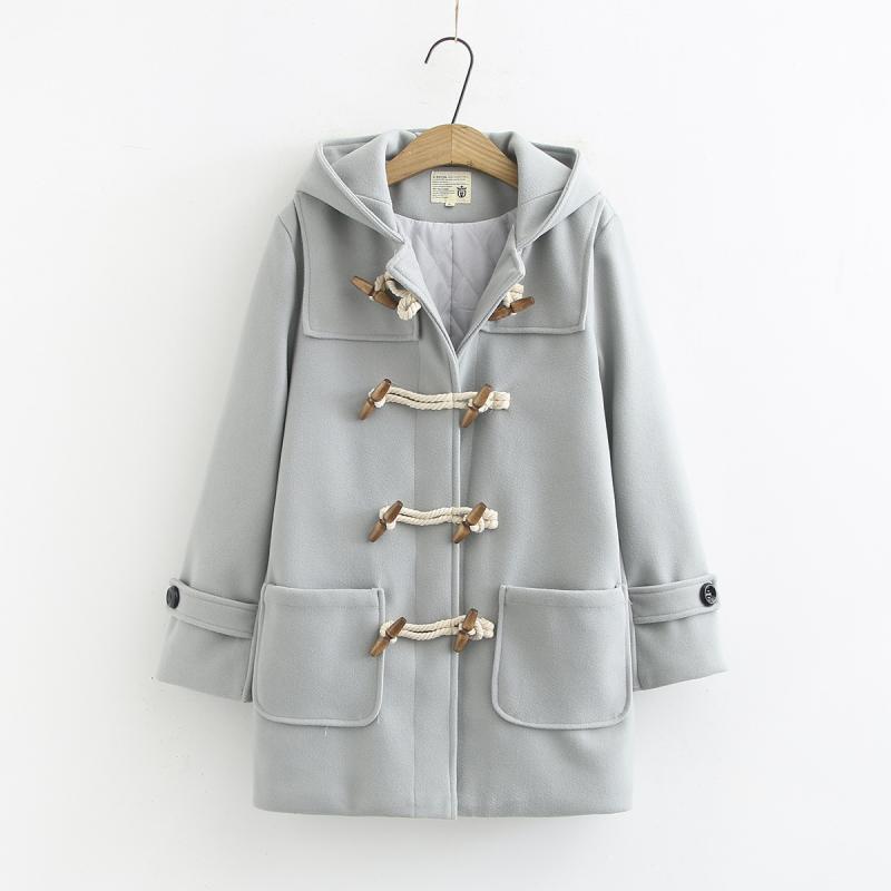 コート レディース フード付き 無地 ミドル丈 ゆったり 秋冬 暖かい ポケット付き ウール ポリエステル 混紡 アウター 緑 杏色 紺色 ピンク系