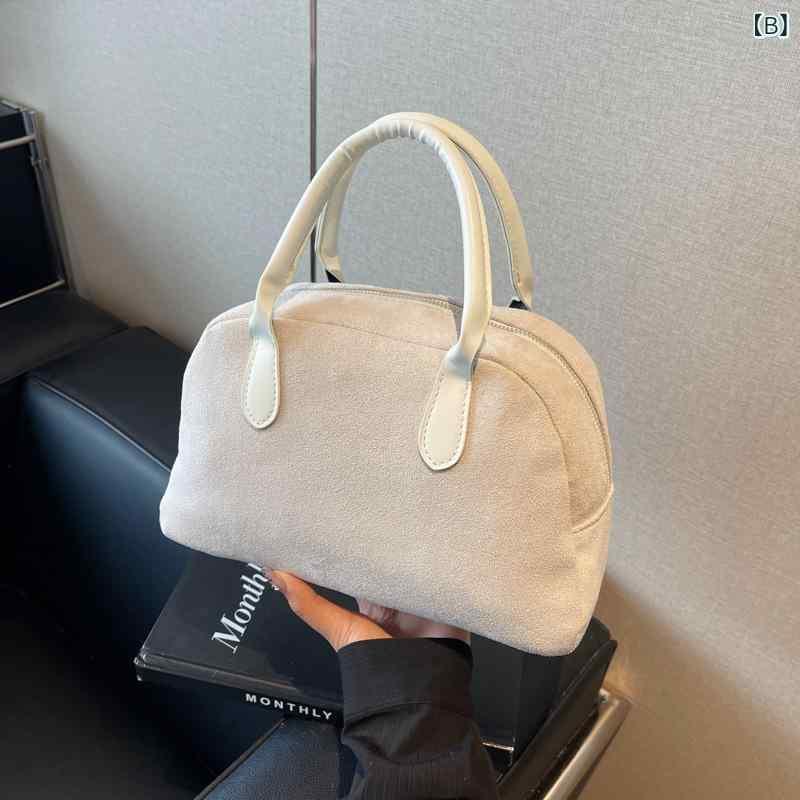 ボストンバッグ レディース スエード調 ボーリングバッグ レトロ 手提げ 鞄 カジュアル きれいめ ブラ..