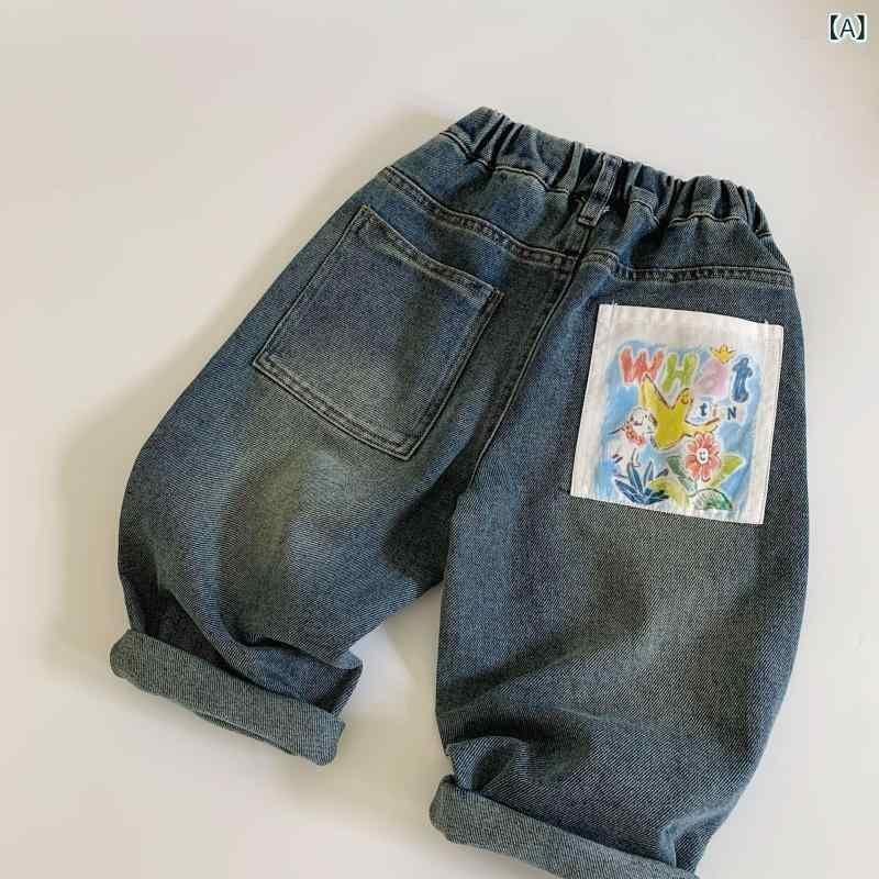 子供用ジーンズ 春秋物 ベビー 幼児 カジュアルパンツ ボーイズ ロングパンツ ジーパン デニム 中厚手 ウエストゴム 90cm 100cm 110cm 120cm 130cm 140cm