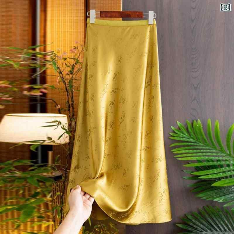 スカート レディース Aラインスカート ロングスカート ポリエステル マカロンカラー ゆったり 高弾性 ミモレ丈スカート 通勤 エレガント きれいめ 裏地付き 春夏 米白色 黄色 黒