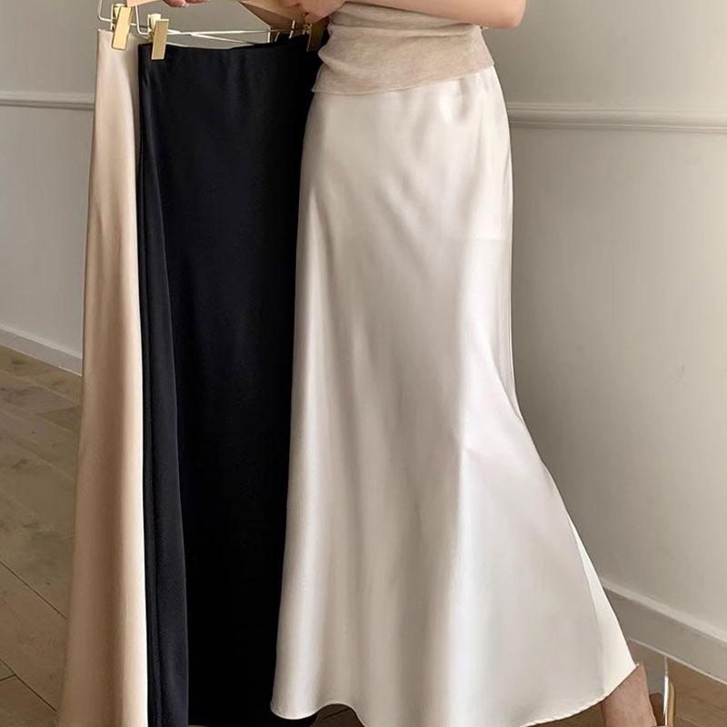 スカート レディース 魚尾スカート 接触冷感 接触冷感 Aライン スカート シルク ロングスカート シャン..