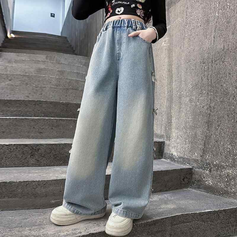 子供服 デニムパンツ ガールズ 春秋 ワイドレッグパンツ 女の子 女児 長ズボン 8歳以上 140cm以上 applicable カジュアル かわいい おしゃれ 普段使い