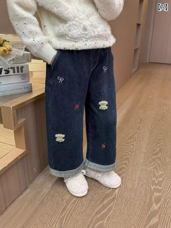 Other - 子供用ジーンズ 女の子 刺繍入り ストレートパンツ 春秋 韓国風 カジュアルパンツ 90cm 100cm 110cm 120cm 130cm 140cm