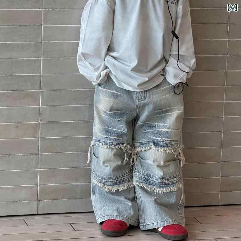 Other - キッズ デニムパンツ 男の子 子供服 ロングパンツ ダメージ加工 ブラック ブルー 春 中小 बच्चों ミドルウエスト ウエストゴム