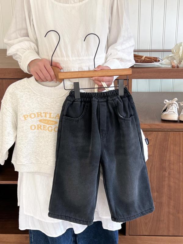 子供用パンツ 冬用 男児 裏起毛 デニムパンツ 厚手 ロングパンツ 80cm～140cm 幼児 小学生 普段着 カジュアルパンツ ブラック