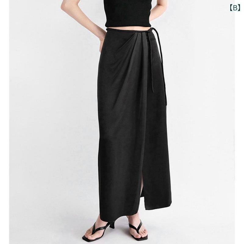 スカート レディース 高級感 Aライン 膝丈 ミモレ丈 элегант 通勤 オフィス きれいめ シンプル サテン..