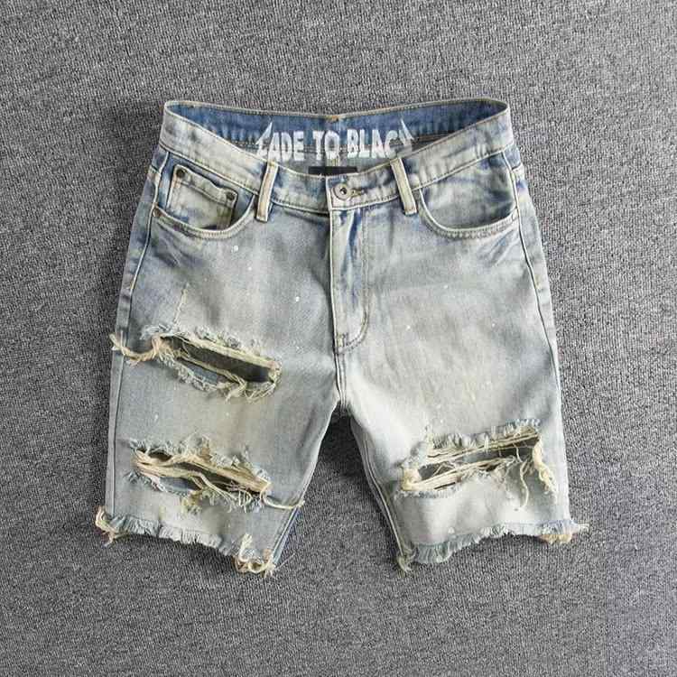 ジーンズ メンズ デニムショートパンツ ダメージ加工 ウォッシュド加工 ストリートスタイル ハーフパンツ ジーパン 短パン ブルー M L XL XXL XXXL