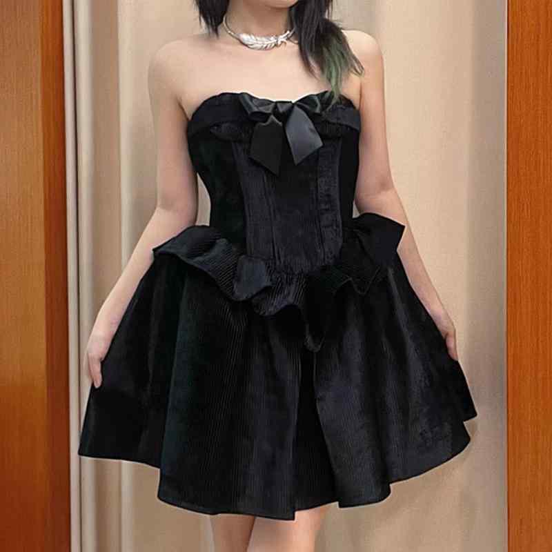 ワンピース レディース A字スカート ミニ丈 ブラック ポリエステル 無袖 ノースリーブ 高見え ラグジュ..