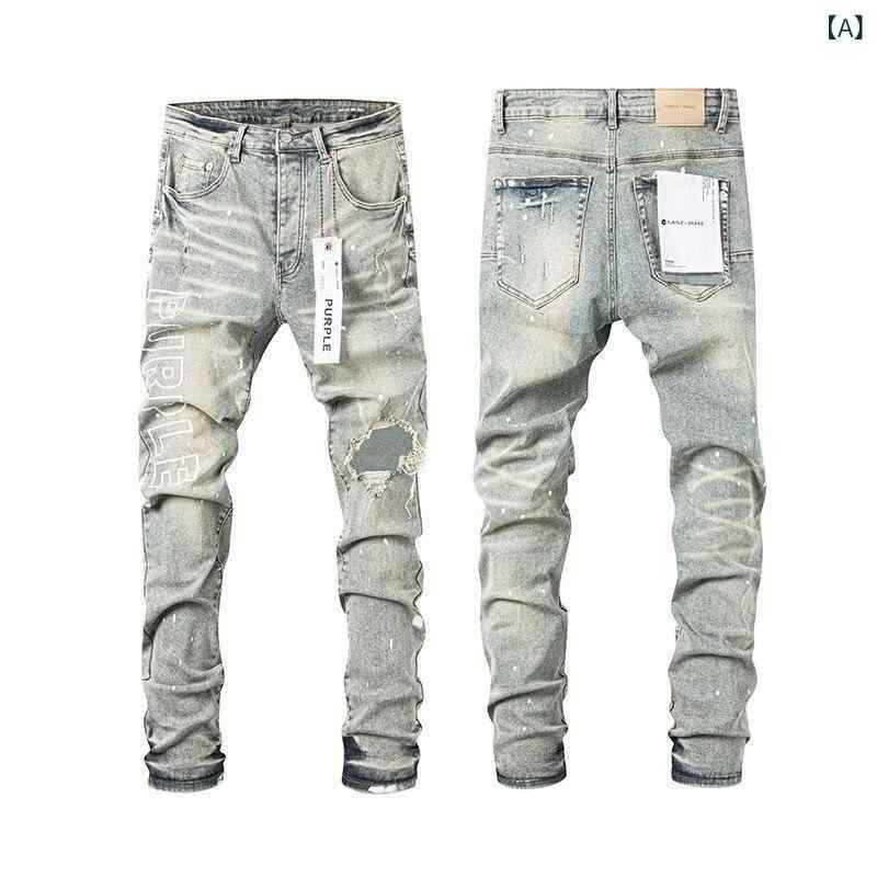 デニム メンズ デニムパンツ ジーンズ ストレート ストレッチ 薄手 春物 パープル 紫(4)