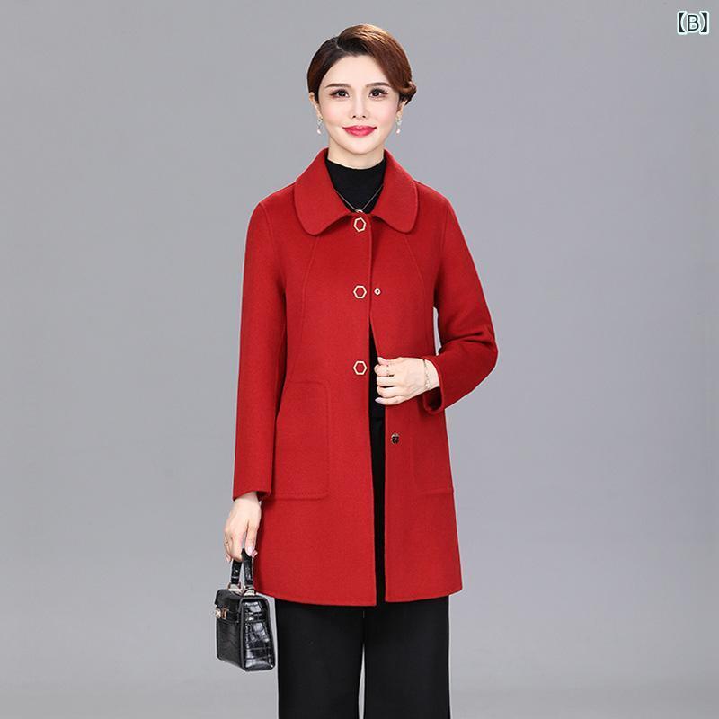 コート レディース ミセス 秋冬 ウール 高見え きれいめ おしゃれ 無地 ゆったり 40代 50代 60代 M L XL XXL XXXL 4XL