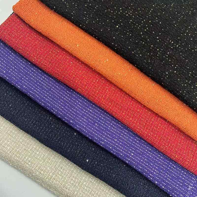 生地・布地 レディース 秋冬 羊毛 ツイード ラメ 小香風 ブラック オレンジ レッド パープル ネイビー ..