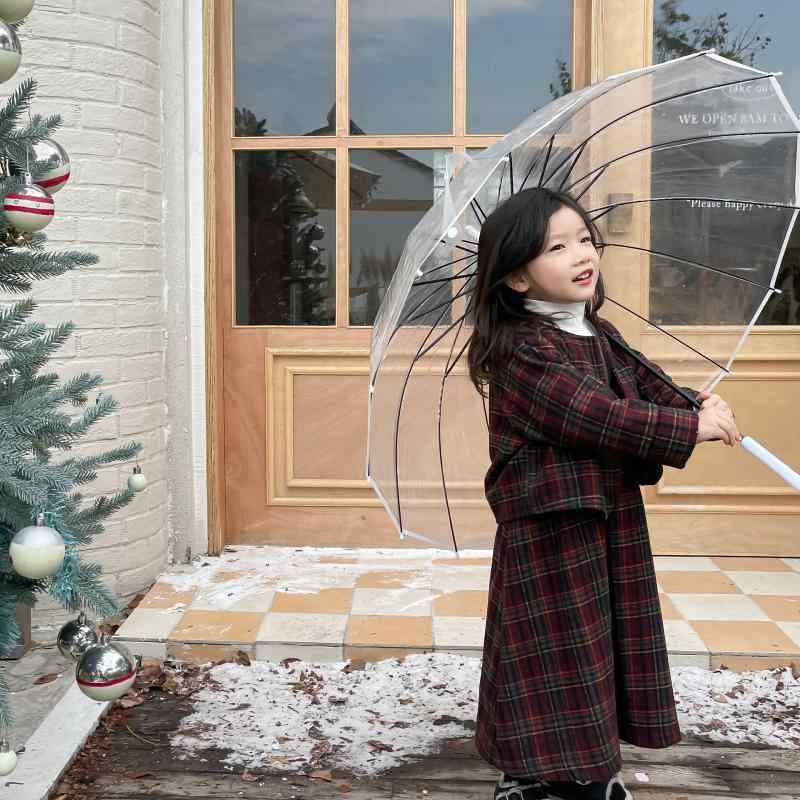 子供用スーツ 女の子用 ツーピース チェック柄 ウール コート スカート セットアップ 裏起毛 冬 90cm 100cm 110cm 120cm 130cm 1...