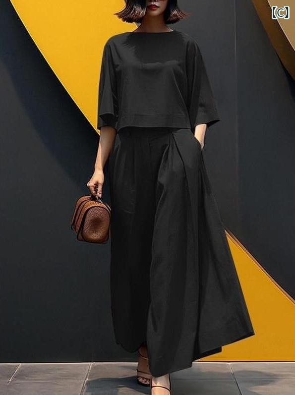 セットアップ レディース 春秋 韓国風 ファッション ブラウス ワイドレッグパンツ ゆったり エレガント..