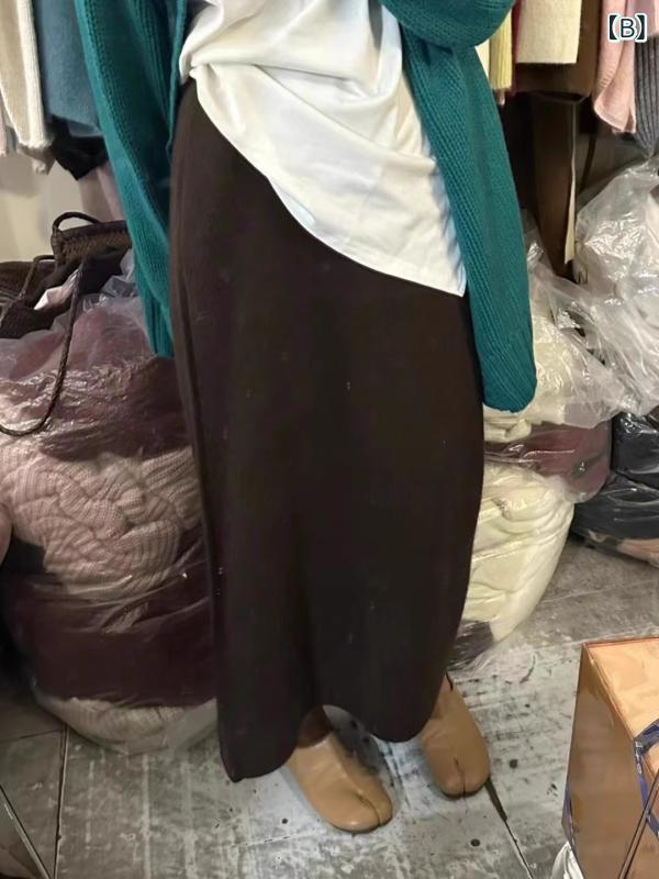 スカート レディース 秋冬 ニット ロング Aライン 暖かい 韓国風 カジュアル ミモレ丈 かわいい アイボ..