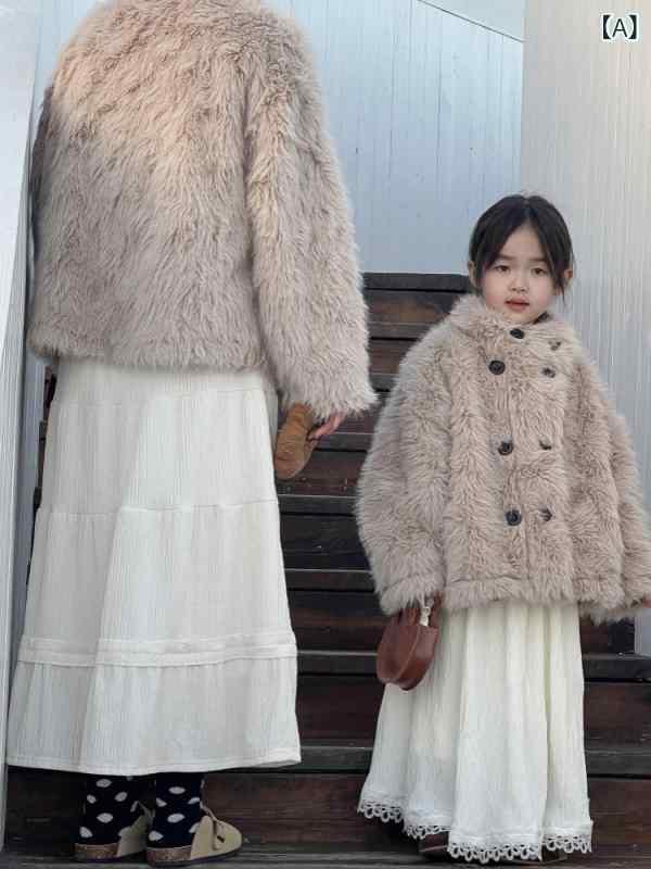 子供用コート ガールズ フェイクファー アウター 韓国風 女の子 防寒 あったか 裏地付き ベルベットスカート セットアップ 秋冬