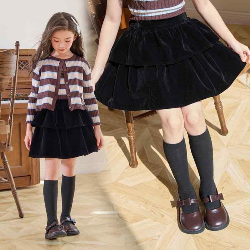 スカート キッズ 女の子 子供服 チュール ベルベット Aライン 春秋冬 黒 プリンセス 高学年 発表会 普段使い ガーリー