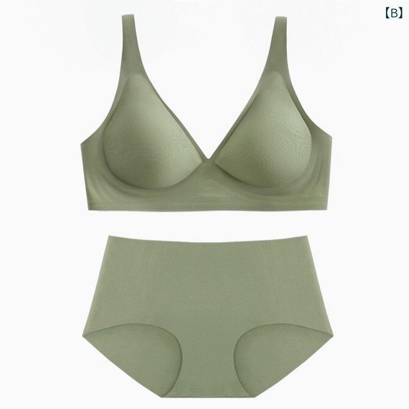 ブラジャー &amp; ショーツ レディース 薄手 ソフトワイヤー入り 無縫製 3/4カップ 柔らかい 肩紐 パッ..