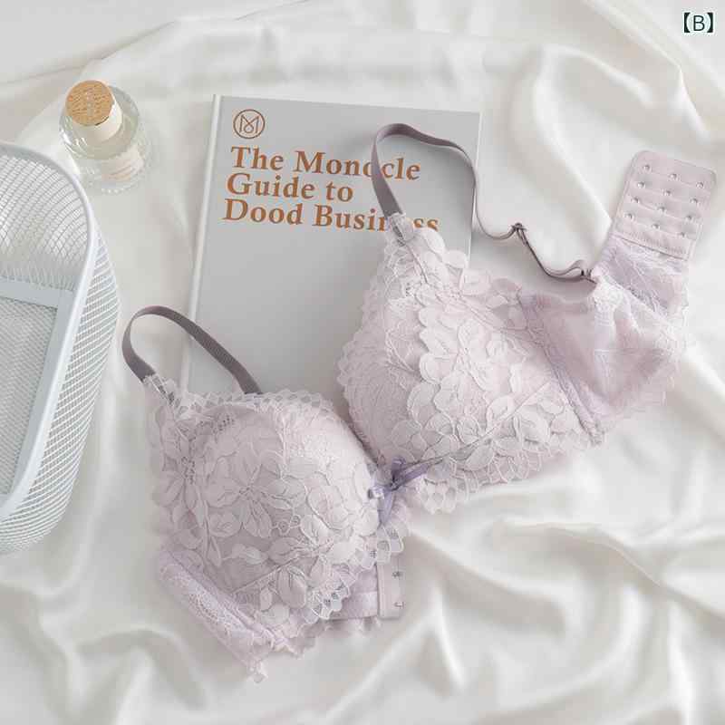 ブラジャー &amp; ショーツ レディース 小胸 谷間 補正 下着 寄せ上げ 育乳 バストアップ レース 3/4カ..