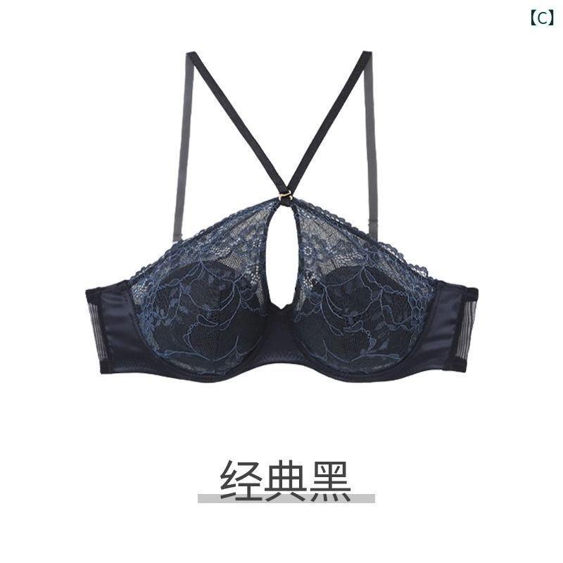 ブラジャー &amp; ショーツ レディース 胸を小さく見せる レース ランジェリー セット 薄手 副乳防止 ..