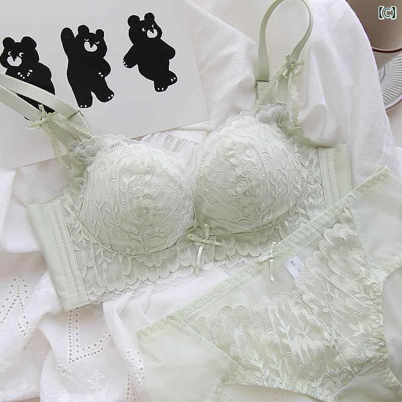 ブラジャー&amp;ショーツセット レディース 3/4カップ 脇高 谷間 寄せる 盛れる レース ノンワイヤー ..